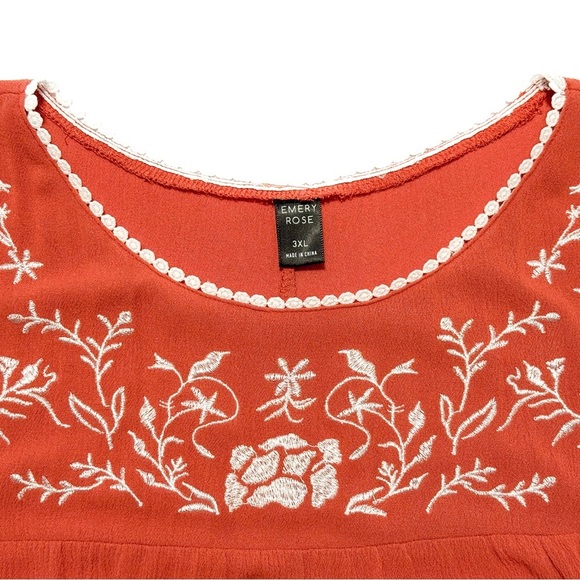 Women’s Plus 3X Embroidered Boho Peasant Blouse Rust Terracotta Orange Fall Top - Picture 3 of 10